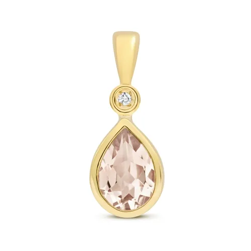 Diamond 0.005ct and Morganite Pendant 7X5mm 9ct Gold